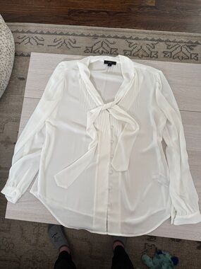 J. Crew Ivory Tie-Neck Pleated Front Blouse